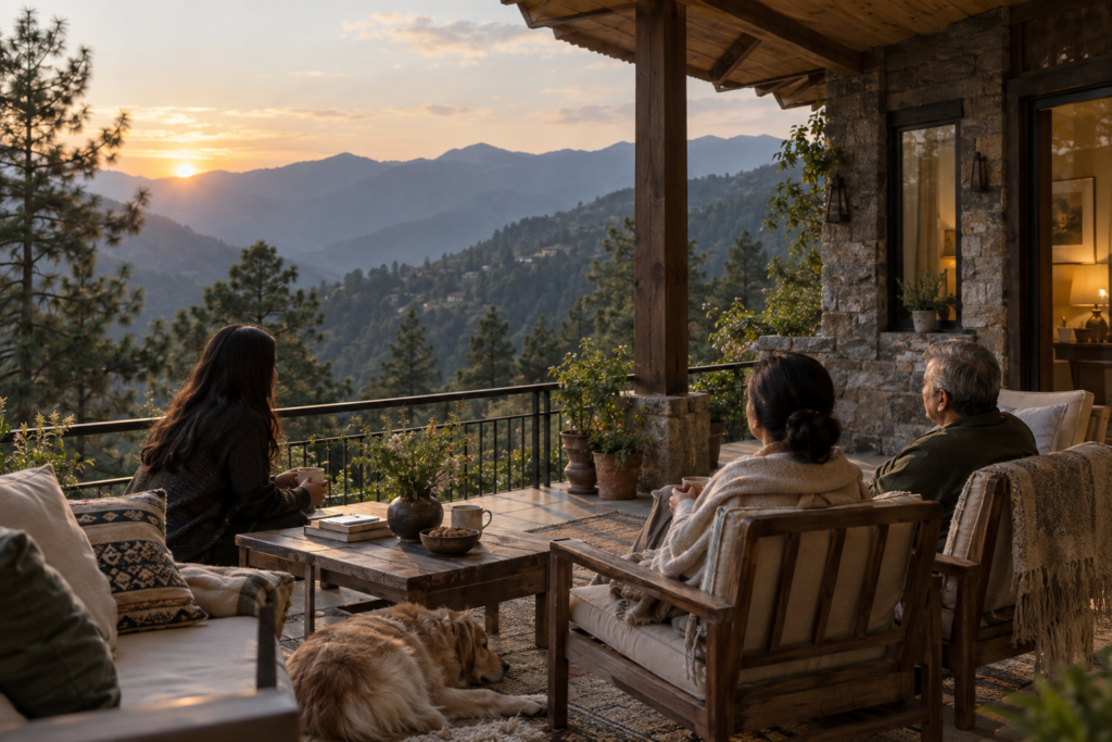 Family enjoying a peaceful second home in the Uttarakhand mountains