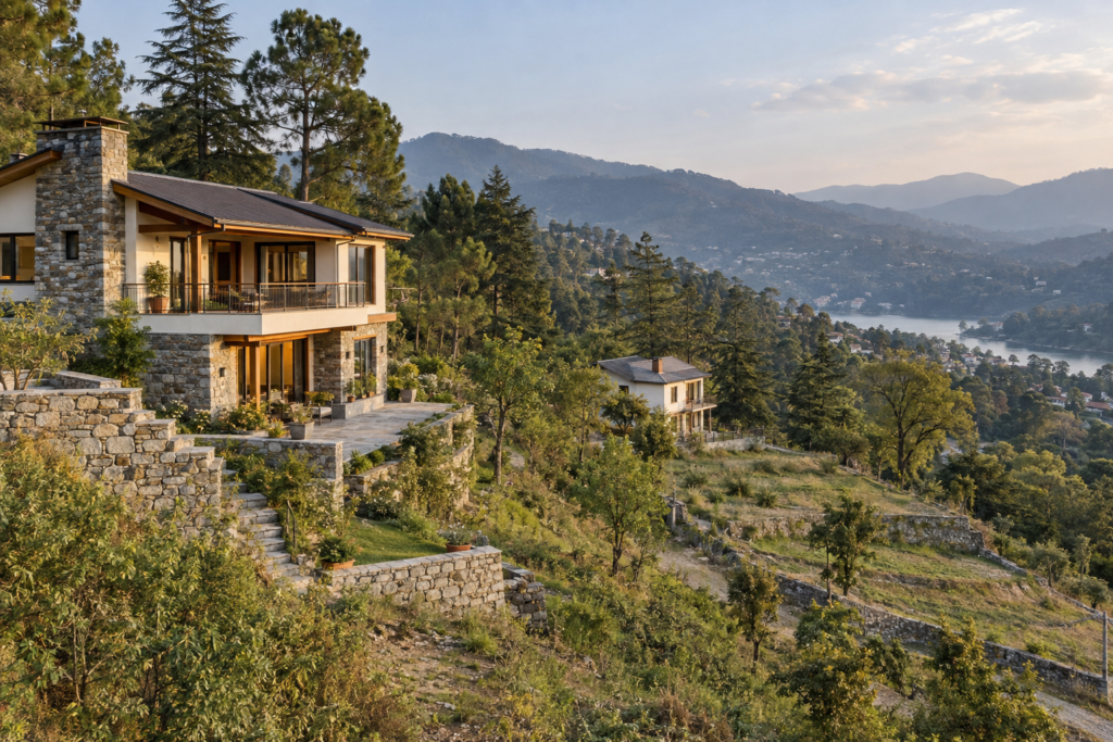 Mountain villas, homes and residential land integrated into the Bhimtal landscape