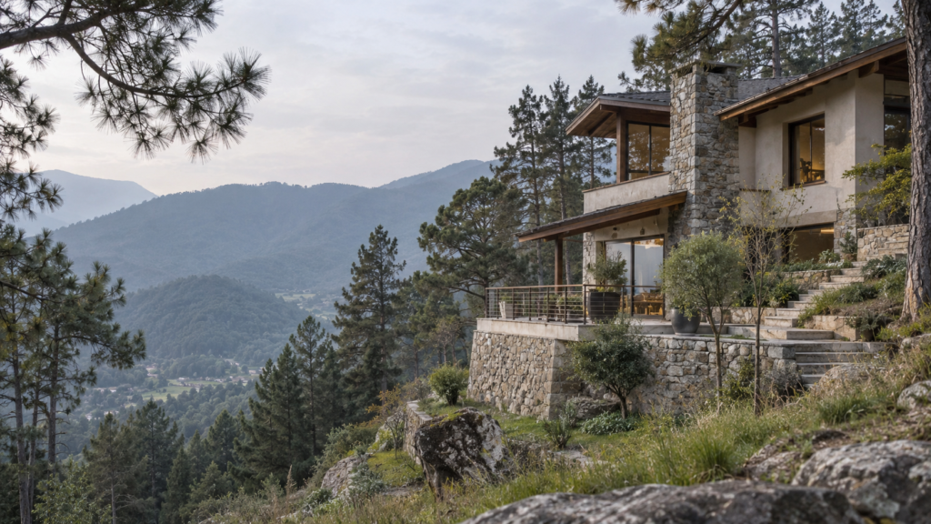 Luxury mountain property surrounded by Himalayan landscape in Uttarakhand