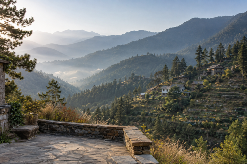 Layered Himalayan mountain landscape representing property opportunities in Uttarakhand