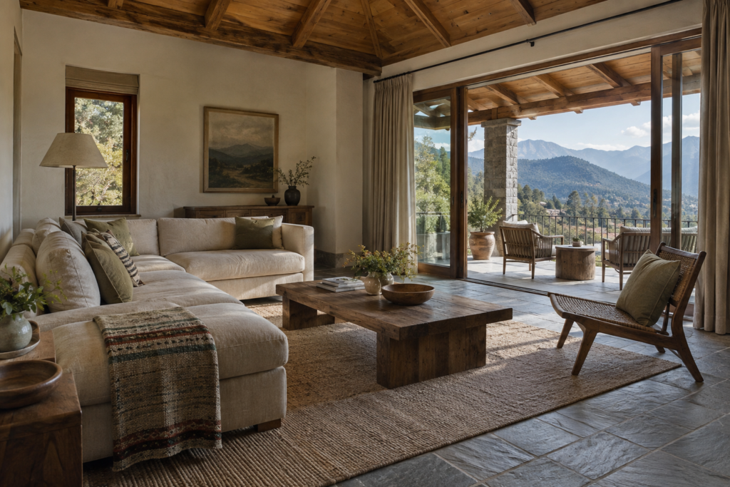 Comfortable living room inside a luxury second home in Uttarakhand